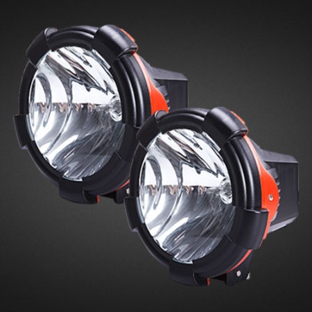 7 Inch 100W HID Spotlights & Driving Lights - Orange Trim.