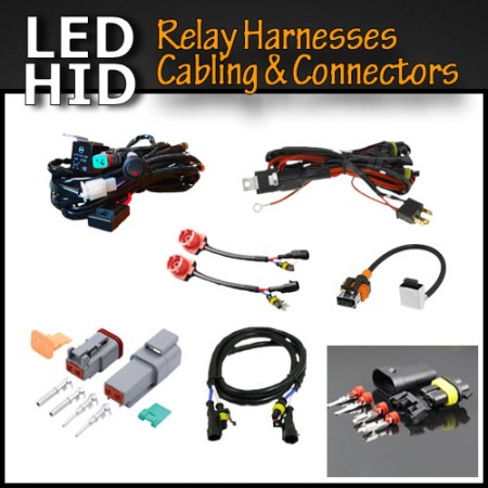 Driving Light and Light Bar Relay Harnesses, H4 HID Relay Harnesses, Extender Cables, and Connectors.