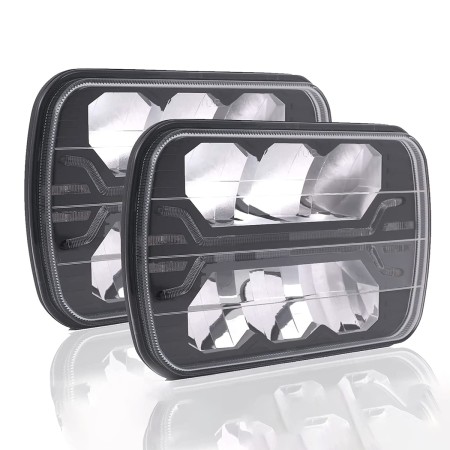 5x7/7x6 Black Housing Euro Headlights – Toyota Pickup 1982-1995 & 4Runner – Clear Lens, Pair